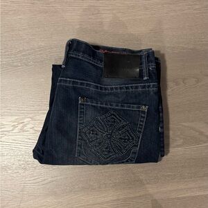 MMA ELITE Y2K embroidered straight dark wash jeans